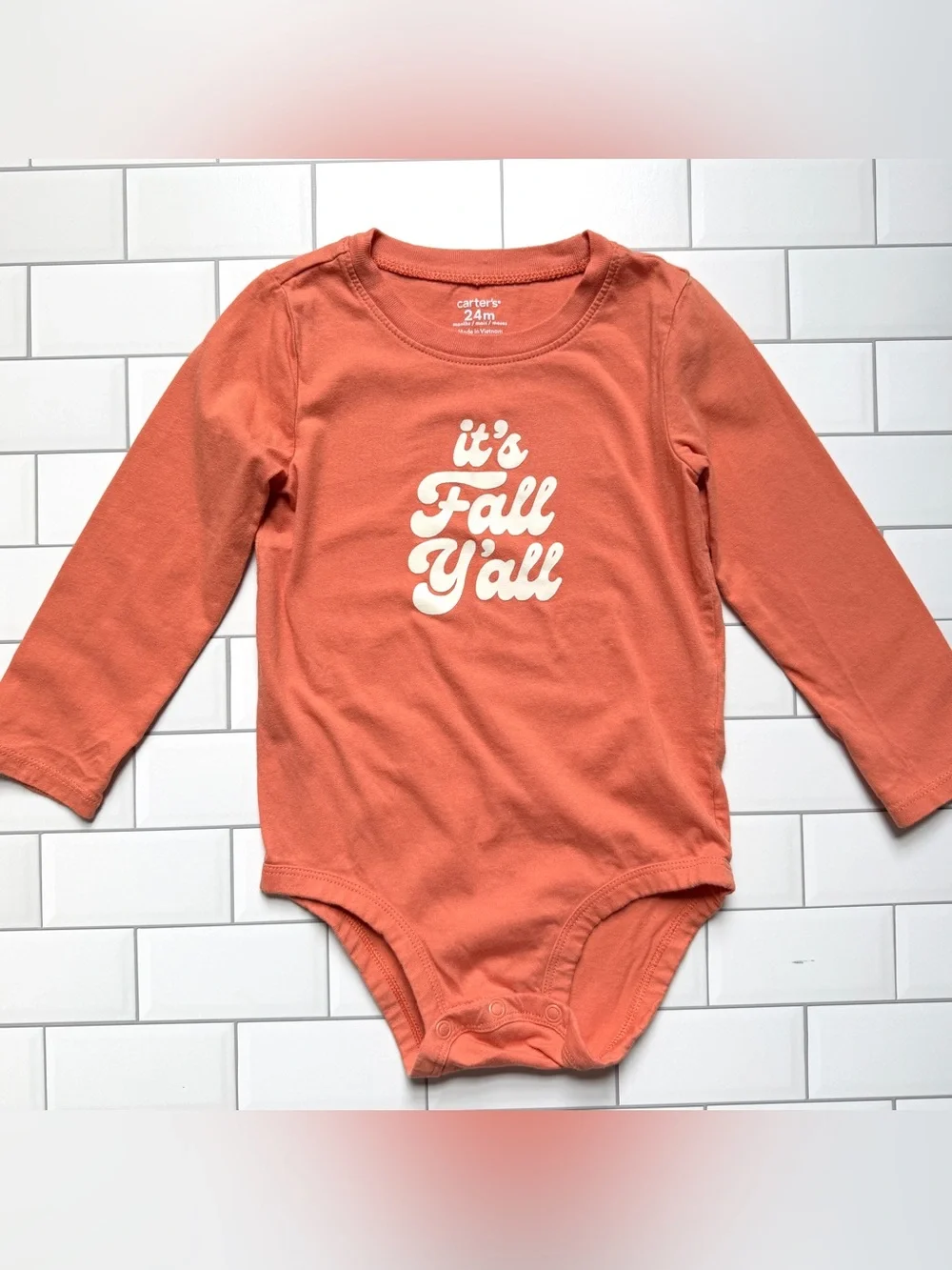 24M🍂 Carter’s It’s Fall Y’all Soft Orange Long Sleeve Bodysuit